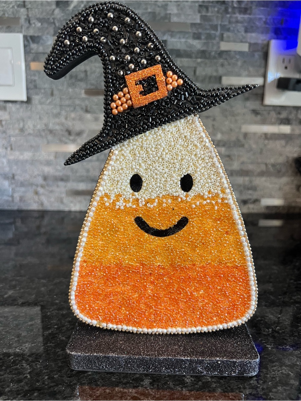 CANDY CORN Beaded Halloween Wooden Sign with With Hat…ADORABLE!!